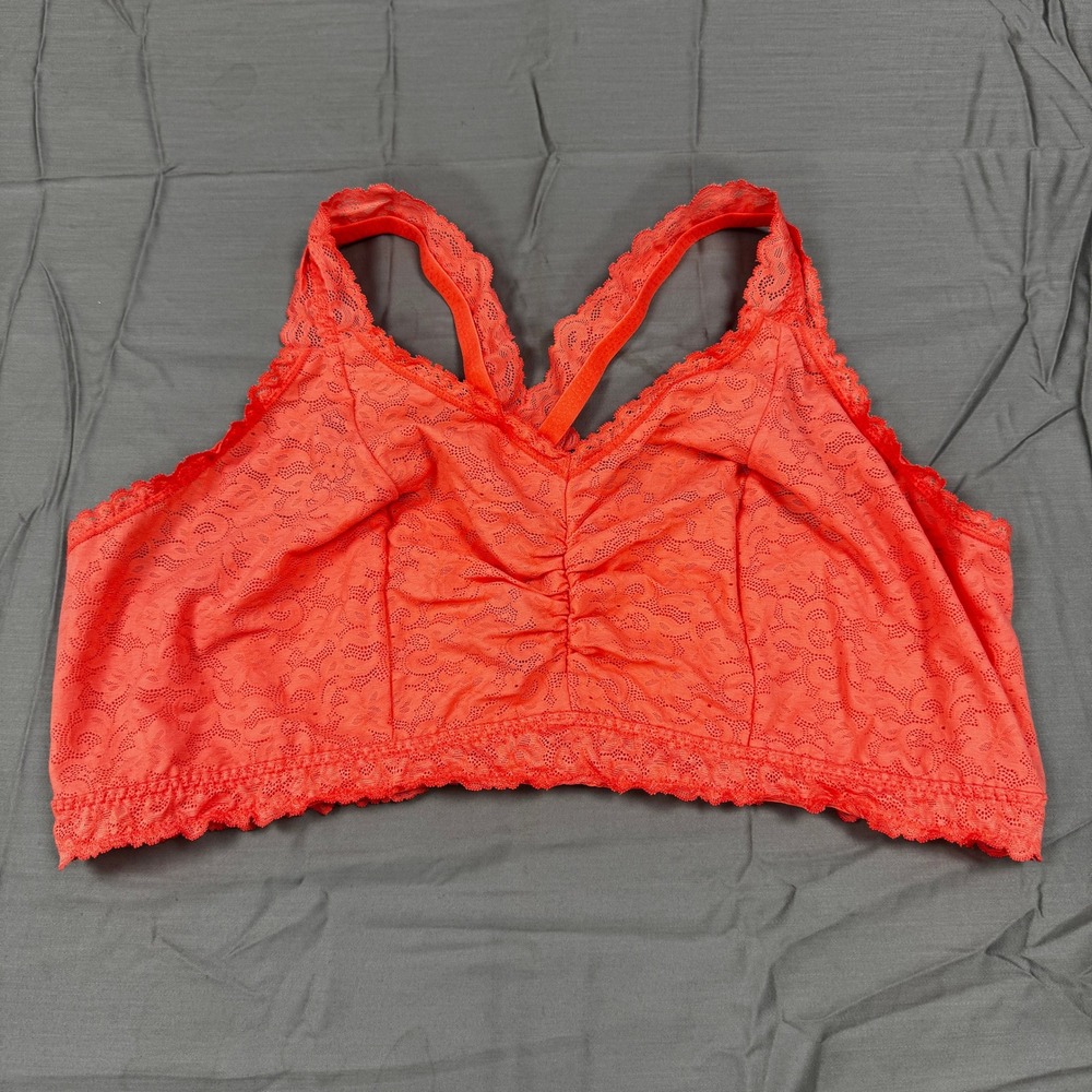 Cacique Coral Lace Bralette Racerback Keyhole Wireless Bra Plus Size 26/28
